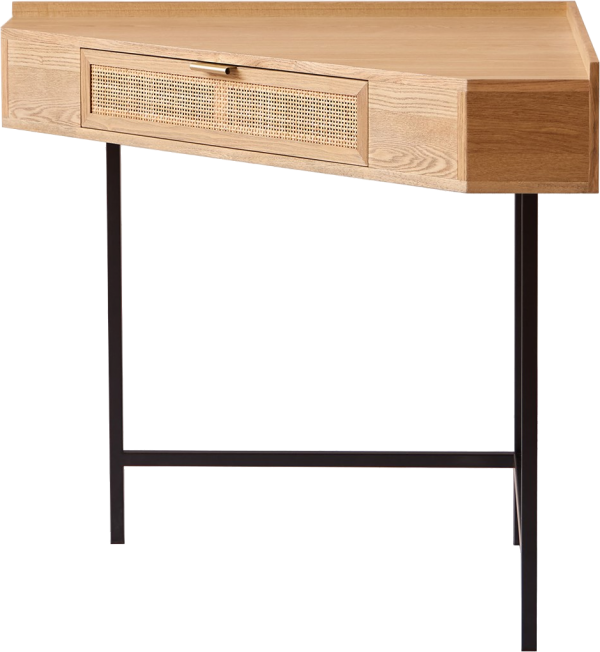 Skrivebord Nordlys Furniture Seto hjørneoptimeret rattanbordplade sort metalstel med 2 skuffer 80Ã80 cm